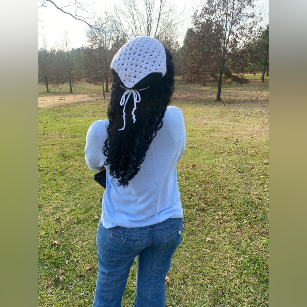 Handmade crochet hair bandana.